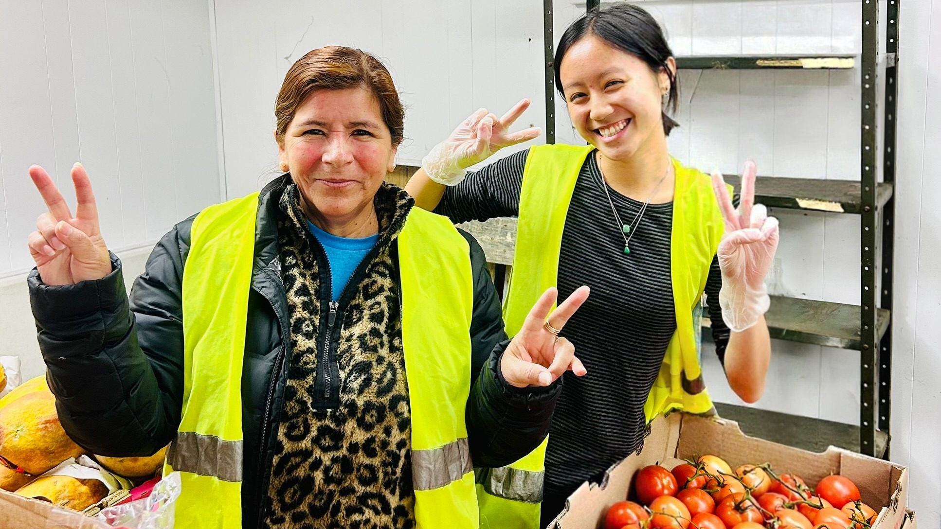 staff with peace hand-signs